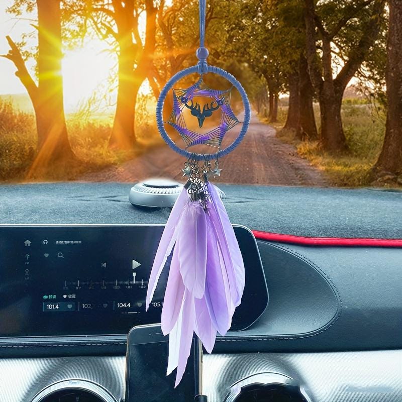 Mini Dream Catcher Car Hanging Pendant | Feather Rearview Mirror Charm for Girls | Handmade Boho Car Decor | Spiritual Dreamcatcher Gift