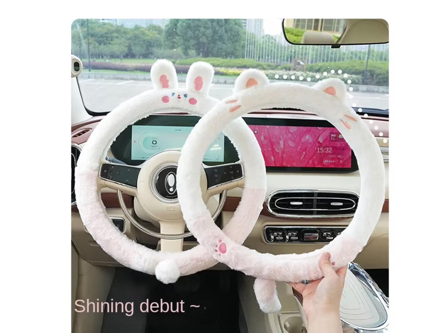 Cute Panda Plush Steering Wheel Cover | Warm & Non-Slip | Universal 15" (38CM)