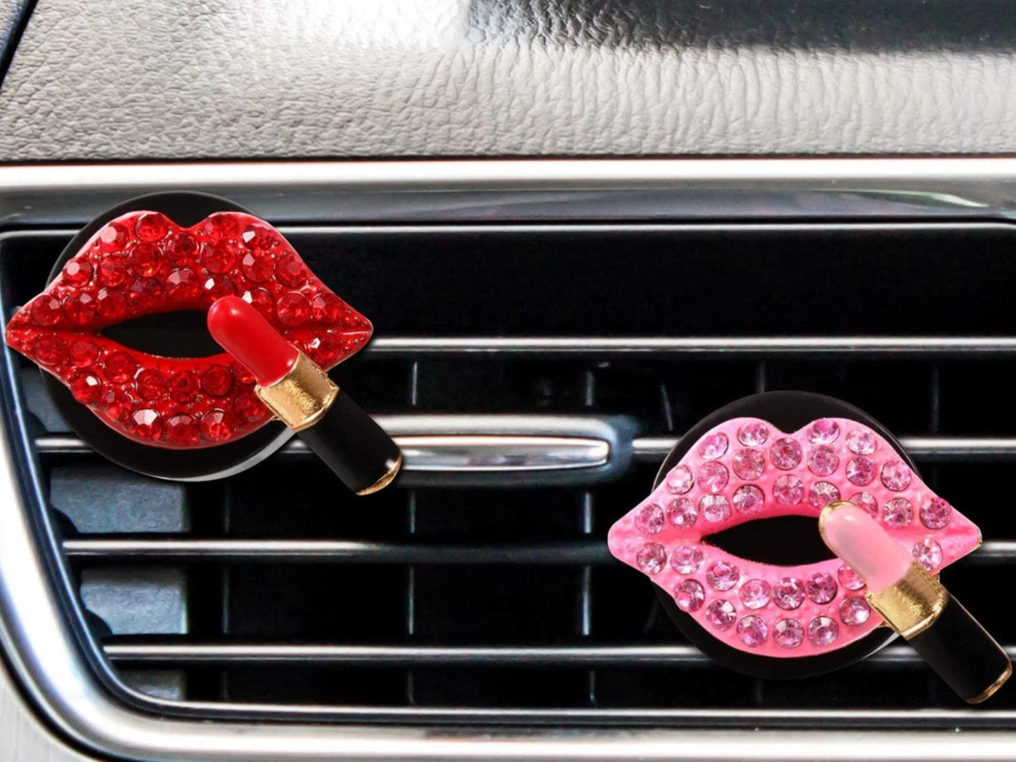 Bling Red Lips Car Air Freshener – Rhinestone Lipstick Vent Clip, Diamond Perfume Diffuser, Cute Car Aromatherapy Outlet Clip