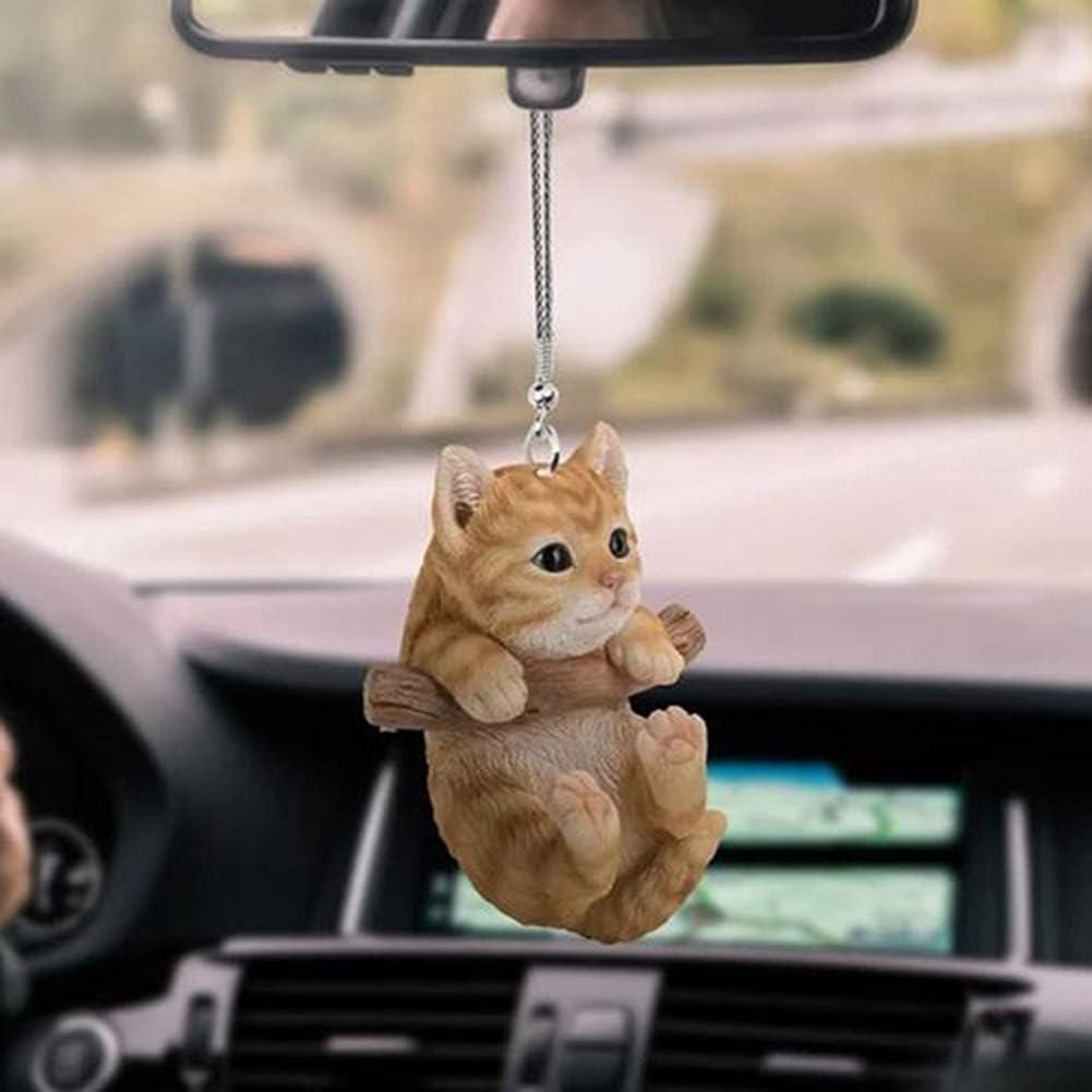 Cute Cat Car Hanging Ornament – Acrylic Rearview Mirror Charm, Animal Pendant, Fun Cat Lover Gift, Car Interior Decoration