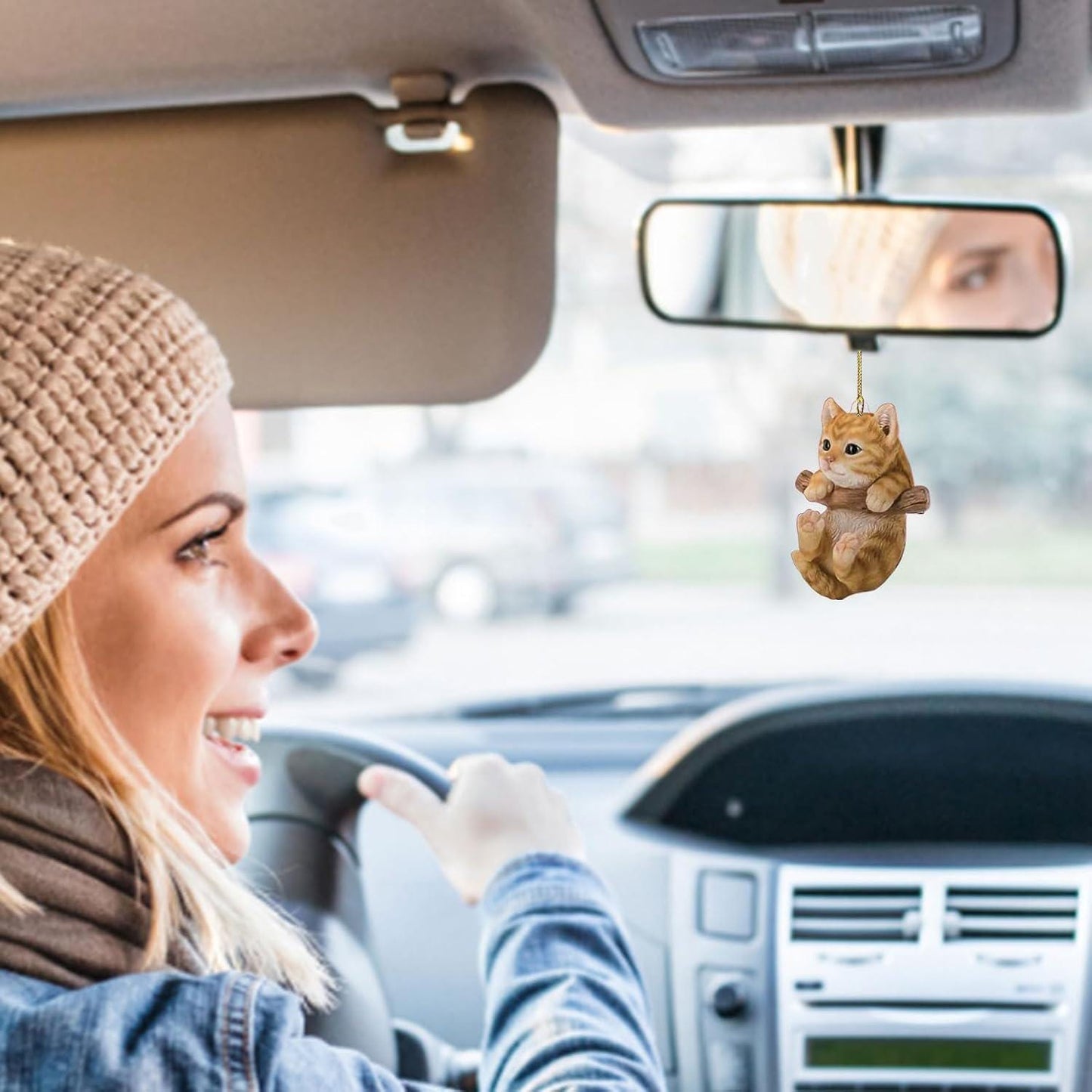 Cute Cat Car Hanging Ornament – Acrylic Rearview Mirror Charm, Animal Pendant, Fun Cat Lover Gift, Car Interior Decoration