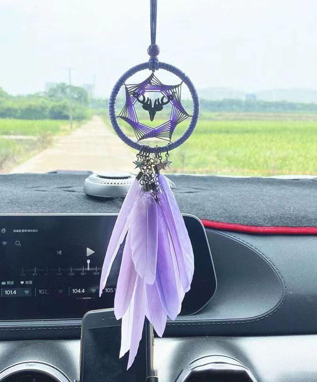Mini Dream Catcher Car Hanging Pendant | Feather Rearview Mirror Charm for Girls | Handmade Boho Car Decor | Spiritual Dreamcatcher Gift