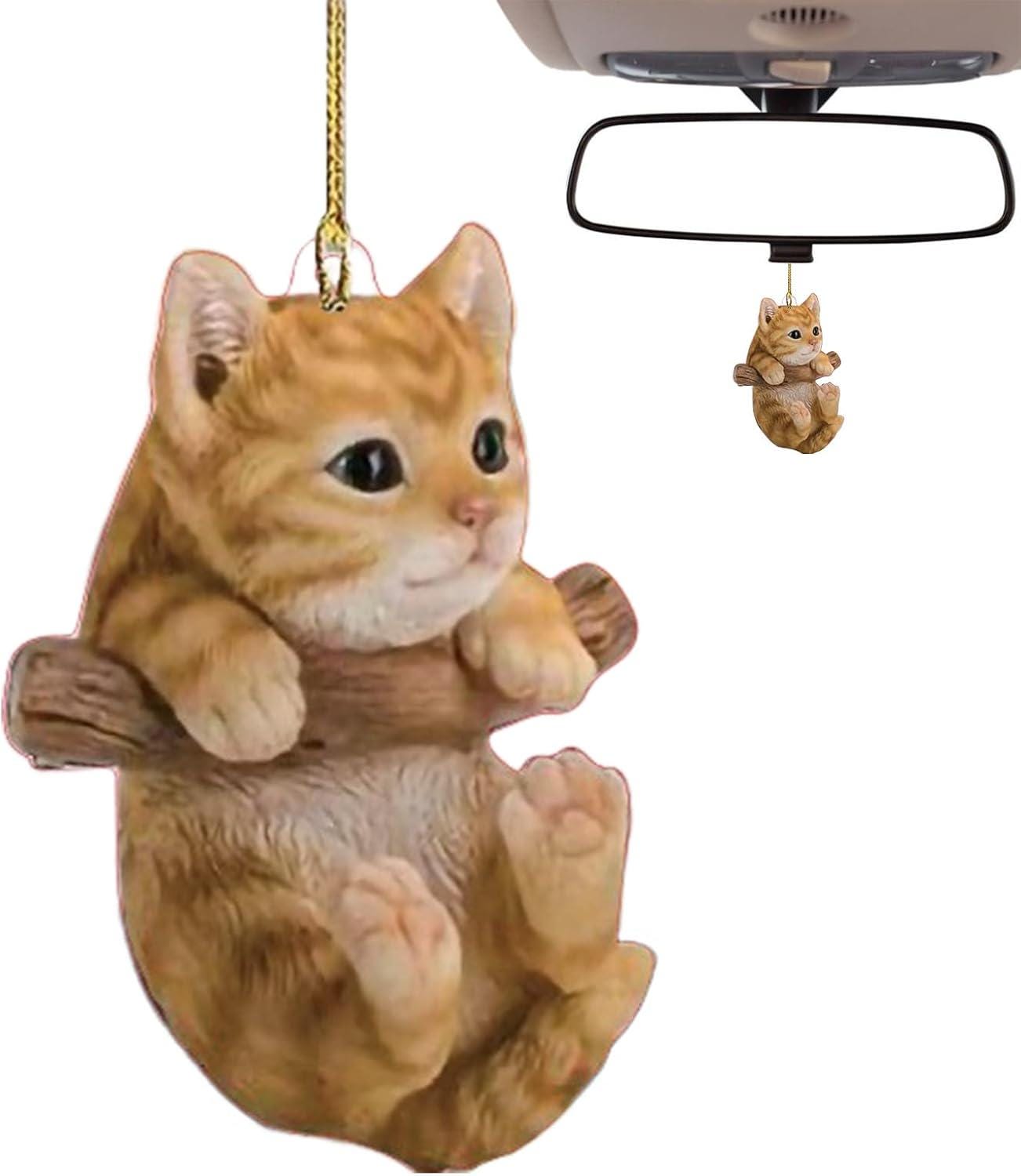 Cute Cat Car Hanging Ornament – Acrylic Rearview Mirror Charm, Animal Pendant, Fun Cat Lover Gift, Car Interior Decoration