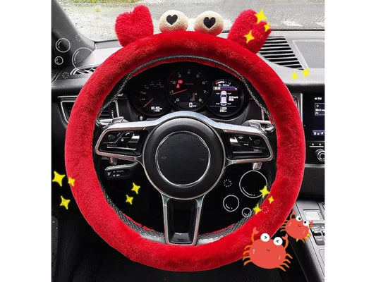 Red Cute Crab Steering Wheel Cover | Soft Fuzzy Anti-Slip Grip | Universal Fit 15" (38CM)
