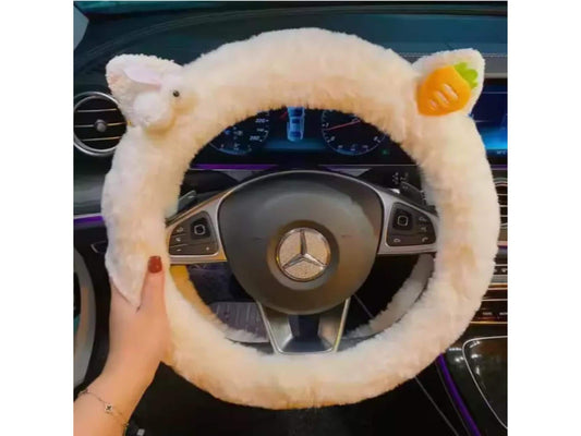 Plush Steering Wheel Cover | Soft & Fuzzy Anti-Slip Grip | Rabbit and Carrot Universal Fit 15" (38CM)