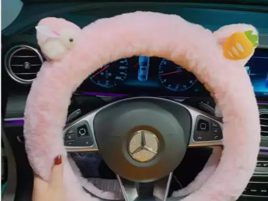 Plush Steering Wheel Cover | Soft & Fuzzy Anti-Slip Grip | Rabbit and Carrot Universal Fit 15" (38CM)