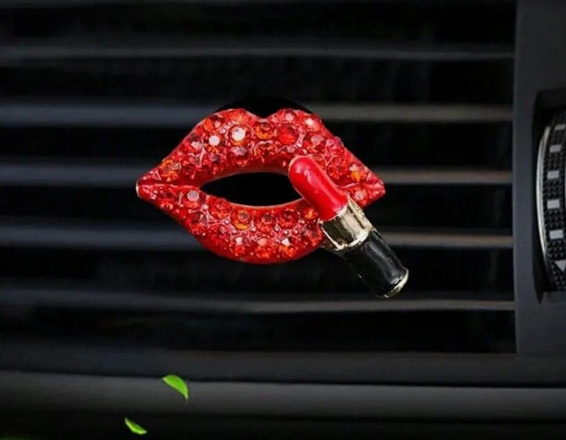 Bling Red Lips Car Air Freshener – Rhinestone Lipstick Vent Clip, Diamond Perfume Diffuser, Cute Car Aromatherapy Outlet Clip