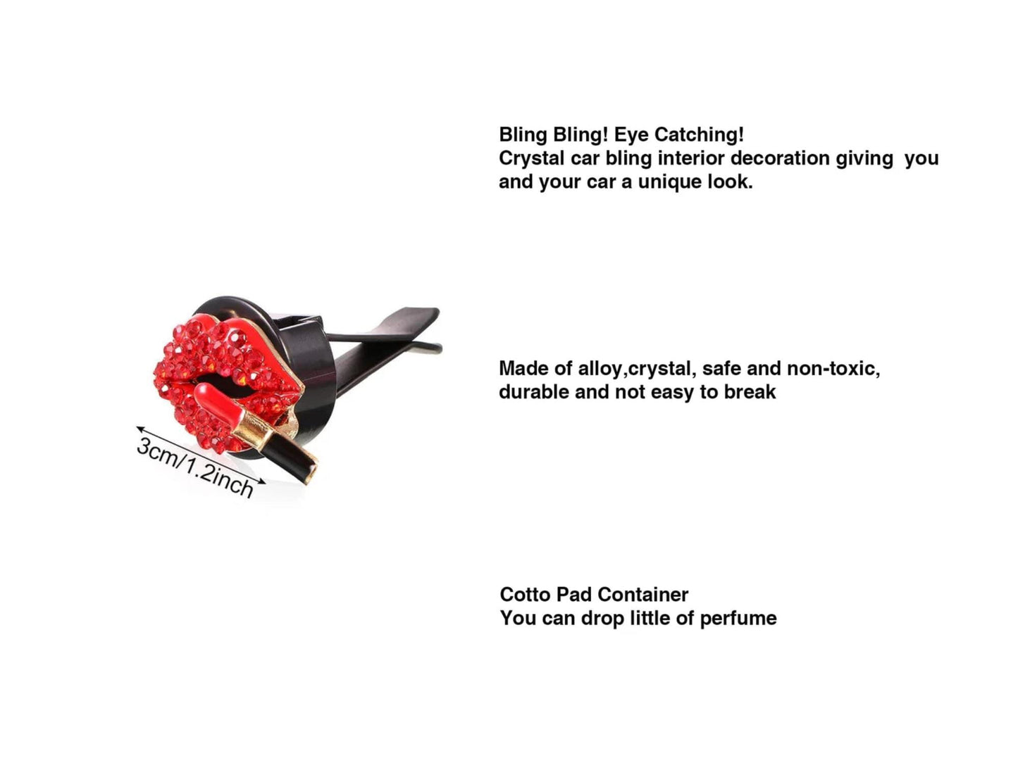 Bling Red Lips Car Air Freshener – Rhinestone Lipstick Vent Clip, Diamond Perfume Diffuser, Cute Car Aromatherapy Outlet Clip