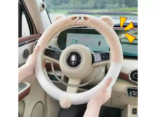 Cute Cartoon Plush Steering Wheel Cover | Fuzzy Anti-Slip Grip | Universal 15"